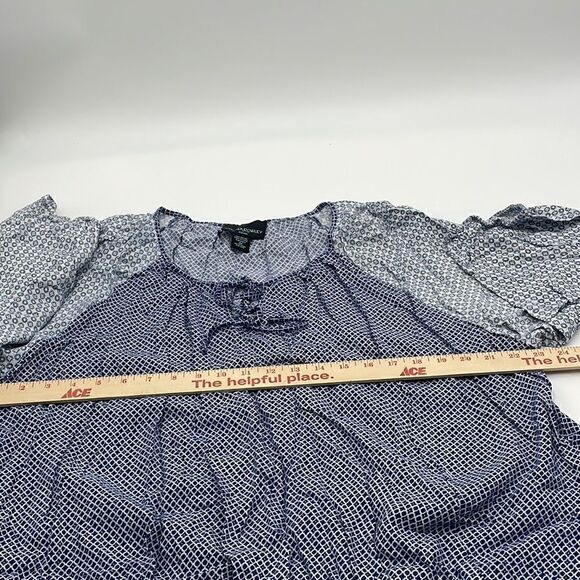 Blue and white patterned Cynthia Rowley long sleeve top - Picture 5 of 8